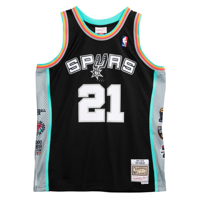 BAJU BASKET MITCHELL N NESS San Antonio Spurs Tim Duncan Hall Of Fame Swingman Jersey